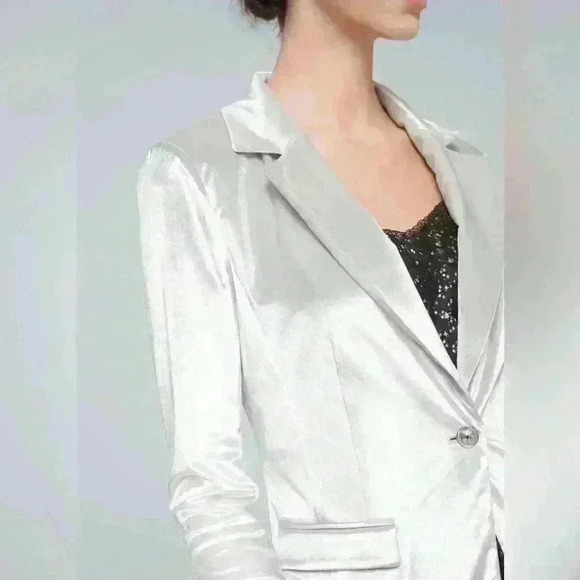 White House Black Market Silver Velvet Long Line Blazer Size Small NWT - Picture 3 of 13